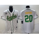 Men's Philadelphia Eagles #20 Brian Dawkins White Gold With C Patch Cool Base Stitched Baseball Jersey