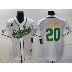 Men's Philadelphia Eagles #20 Brian Dawkins White Gold With C Patch Cool Base Stitched Baseball Jersey