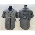 Men's Philadelphia Eagles #26 Miles Sanders Grey Gridiron With Patch Cool Base Stitched Baseball Jersey