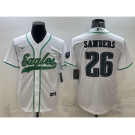 Men's Philadelphia Eagles #26 Miles Sanders White With Patch Cool Base Stitched Baseball Jersey