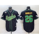 Men's Philadelphia Eagles #26 Saquon Barkley Black Gold With 3-star C Patch Cool Base Baseball Stitched Jersey