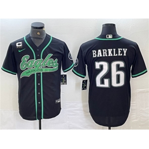 Men's Philadelphia Eagles #26 Saquon Barkley Black With 3-star C Patch Cool Base Baseball Stitched Jersey