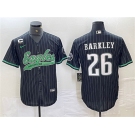 Men's Philadelphia Eagles #26 Saquon Barkley Black With 3-star C Patch Cool Base Baseball Stitched Jerseys