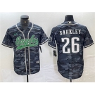 Men's Philadelphia Eagles #26 Saquon Barkley Gray Camo Cool Base Baseball Stitched Jersey