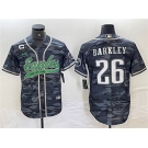 Men's Philadelphia Eagles #26 Saquon Barkley Gray Camo With 3-star C Patch Cool Base Baseball Stitched Jersey