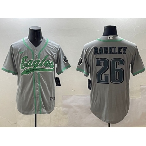 Men's Philadelphia Eagles #26 Saquon Barkley Gray Cool Base Stitched Baseball Jersey