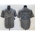 Men's Philadelphia Eagles #26 Saquon Barkley Gray With 3-star C Patch Cool Base Baseball Stitched Jersey