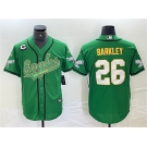 Men's Philadelphia Eagles #26 Saquon Barkley Green Gold With 3-star C Patch Cool Base Baseball Stitched Jersey