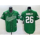 Men's Philadelphia Eagles #26 Saquon Barkley Green With 3-star C Patch Cool Base Baseball Stitched Jersey