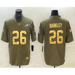 Men's Philadelphia Eagles #26 Saquon Barkley Olive with Gold 2017 Salute To Service Stitched NFL Nike Limited Jersey