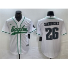 Men's Philadelphia Eagles #26 Saquon Barkley White Cool Base Baseball Stitched Jersey