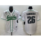 Men's Philadelphia Eagles #26 Saquon Barkley White With 3-star C Patch Cool Base Baseball Stitched Jersey