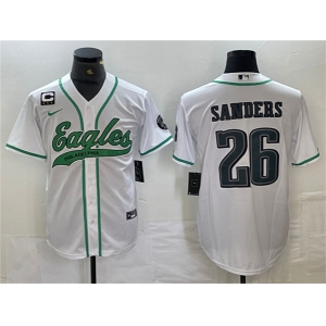 Men's Philadelphia Eagles #26 Saquon Barkley White With 3-star C Patch Cool Base Baseball Stitched Jersey