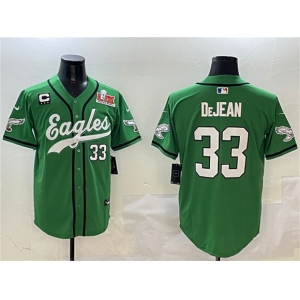 Men's Philadelphia Eagles #33 Cooper DeJean Green 2025 Super Bowl LIX And 3-Star C Patch Stitched Baseball Jersey