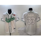 Men's Philadelphia Eagles #33 Cooper DeJean White 2025 Super Bowl LIX Patch Cool Base Stitched Baseball Jersey