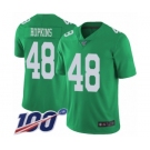 Men's Philadelphia Eagles #48 Wes Hopkins Limited Green Rush Vapor Untouchable 100th Season Football Jersey