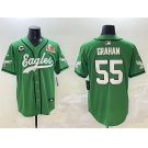 Men's Philadelphia Eagles #55 Brandon Graham Green 2025 Super Bowl LIX And 3-Star C Patch Stitched Baseball Jersey