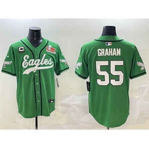 Men's Philadelphia Eagles #55 Brandon Graham Green 2025 Super Bowl LIX And 3-Star C Patch Stitched Baseball Jersey