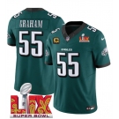 Men's Philadelphia Eagles #55 Brandon Graham Green 2025 Super Bowl LIX Patch And 4-Star C Gold Patch New F.U.S.E. Vapor Limited Football Stitched Jersey