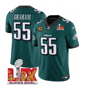 Men's Philadelphia Eagles #55 Brandon Graham Green 2025 Super Bowl LIX Patch And 4-Star C Gold Patch New F.U.S.E. Vapor Limited Football Stitched Jersey