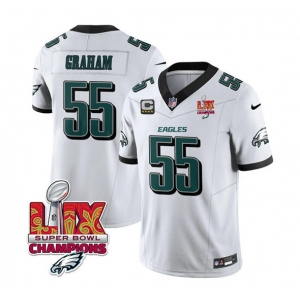 Men's Philadelphia Eagles #55 Brandon Graham White 2025 Eagles Logo Super Bowl LIX Patch And 4-Star C Patch New F.U.S.E. Vapor Limited Football Stitched Je