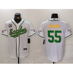 Men's Philadelphia Eagles #55 Brandon Graham White Gold With C Patch Cool Base Stitched Baseball Jersey