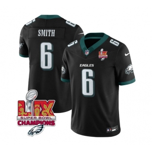 Men's Philadelphia Eagles #6 DeVonta Smith Black 2025 Eagles Logo Super Bowl LIX Patch New F.U.S.E. Vapor Limited Football Stitched Jersey