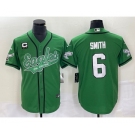 Men's Philadelphia Eagles #6 DeVonta Smith Green C Patch Cool Base Stitched Baseball Jersey