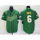 Men's Philadelphia Eagles #6 DeVonta Smith Green Gold With C Patch Cool Base Baseball Stitched Jersey