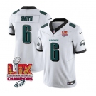 Men's Philadelphia Eagles #6 DeVonta Smith White 2025 Eagles Logo Super Bowl LIX Patch New F.U.S.E. Vapor Untouchable Limited Football Stitched Jersey
