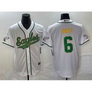 Men's Philadelphia Eagles #6 DeVonta Smith White Gold Cool Base Stitched Baseball Jersey