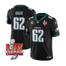 Men's Philadelphia Eagles #62 Jason Kelce Black 2025 Eagles Logo Super Bowl LIX Patch And 4-Star C Patch New F.U.S.E. Vapor Limited Football Stitched Jerse