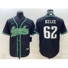 Men's Philadelphia Eagles #62 Jason Kelce Black With Patch Cool Base Stitched Baseball Jersey