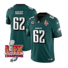 Men's Philadelphia Eagles #62 Jason Kelce Green 2025 Eagles Logo Super Bowl LIX Patch And 4-Star C Patch New F.U.S.E. Vapor Limited Football Stitched Jerse