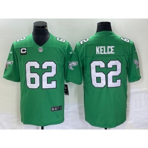 Men's Philadelphia Eagles #62 Jason Kelce Green C Patch 2023 Vapor Limited Throwback Jersey