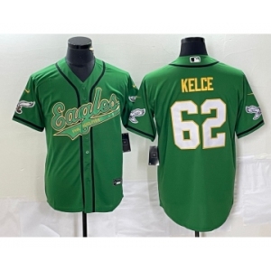 Men's Philadelphia Eagles #62 Jason Kelce Green Gold Cool Base Stitched Baseball Jersey