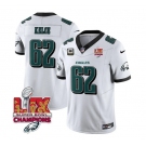 Men's Philadelphia Eagles #62 Jason Kelce White 2025 Eagles Logo Super Bowl LIX Patch And 4-Star C Patch New F.U.S.E. Vapor Limited Football Stitched Jerse