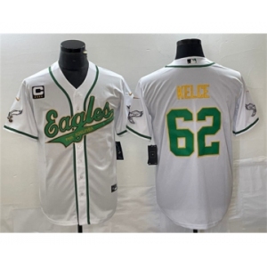 Men's Philadelphia Eagles #62 Jason Kelce White Gold With C Patch Cool Base Baseball Stitched Jersey