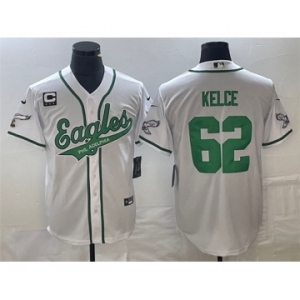 Men's Philadelphia Eagles #62 Jason Kelce White With C Patch Cool Base Stitched Baseball Jersey