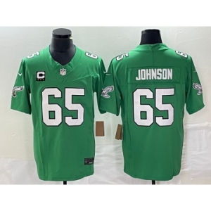 Men's Philadelphia Eagles #65 Lane Johnson Green C Patch 2023 FUSE Vapor Limited Throwback Stitched Jersey
