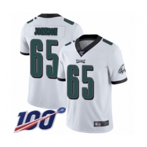 Men's Philadelphia Eagles #65 Lane Johnson White Vapor Untouchable Limited Player 100th Season Football Jersey