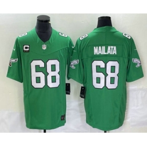 Men's Philadelphia Eagles #68 Jordan Mailata Green C Patch 2023 FUSE Vapor Limited Throwback Stitched Jersey