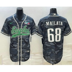 Men's Philadelphia Eagles #68 Jordan Mailata Grey Camo With Super Bowl LVII Patch Cool Base Stitched Baseball Jersey