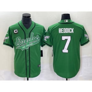 Men's Philadelphia Eagles #7 Haason Reddick Green C Patch Cool Base Stitched Baseball Jersey