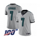 Men's Philadelphia Eagles #7 Ron Jaworski Limited Silver Inverted Legend 100th Season Football Jersey