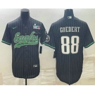 Men's Philadelphia Eagles #88 Dallas Goedert Black Pinstripe With Super Bowl LVII Patch Cool Base Stitched Baseball Jersey