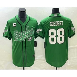 Men's Philadelphia Eagles #88 Dallas Goedert Green C Patch Cool Base Stitched Baseball Jersey