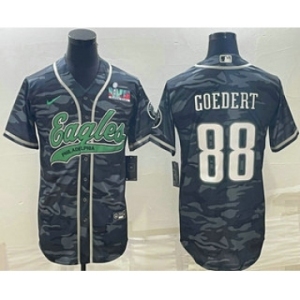 Men's Philadelphia Eagles #88 Dallas Goedert Grey Camo With Super Bowl LVII Patch Cool Base Stitched Baseball Jersey