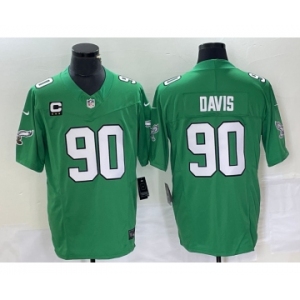 Men's Philadelphia Eagles #90 Jordan Davis Green C Patch 2023 FUSE Vapor Limited Throwback Stitched Jersey
