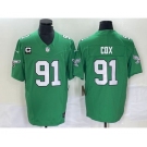 Men's Philadelphia Eagles #91 Fletcher Cox Green C Patch 2023 FUSE Vapor Limited Throwback Stitched Jersey